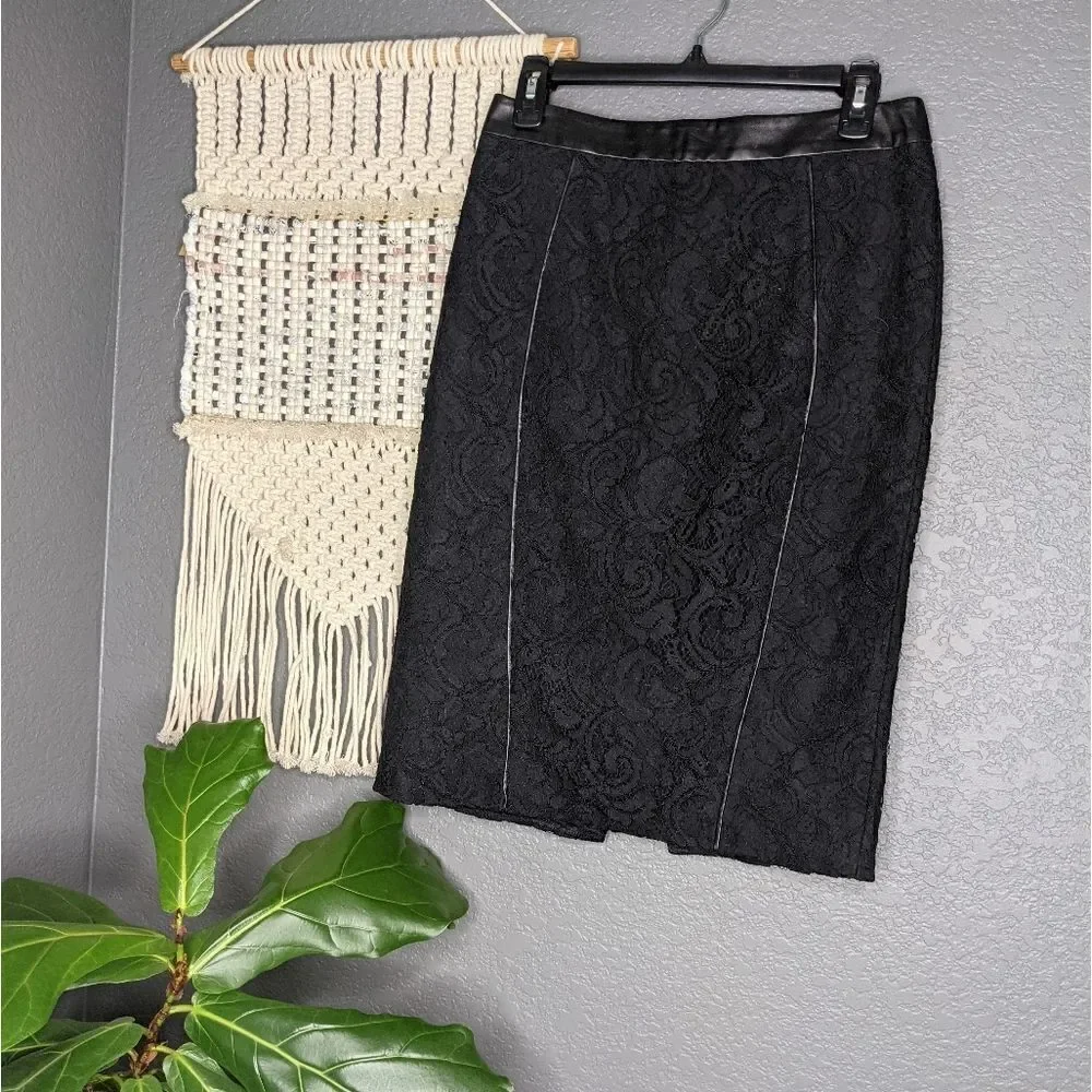 Ann Taylor 4 Tall Black Lace Pencil Skirt